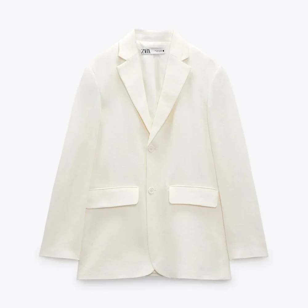 Zara Linen Blazer And Pants Suit Oyster White NWT